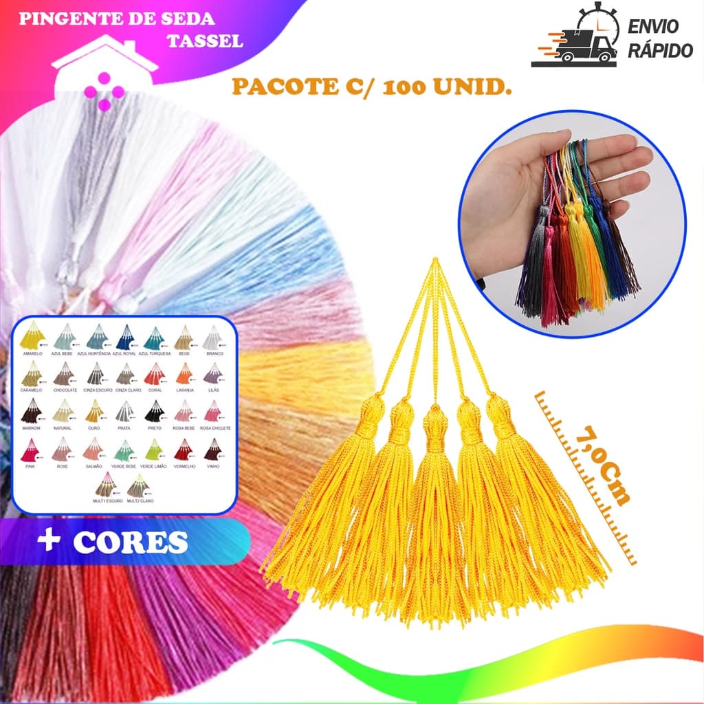 100 Pingente De Seda Tassel - 7.0 Cm - Pct C/100 Unidades