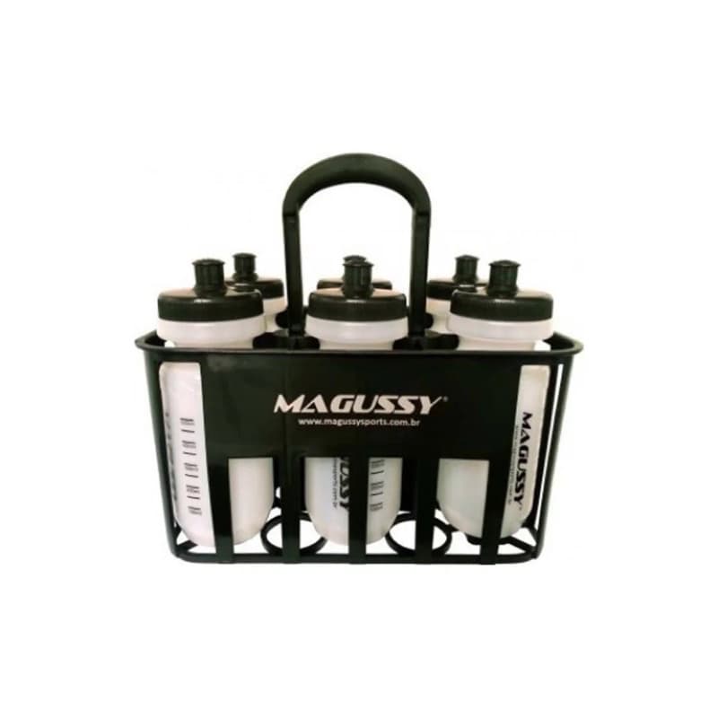 Kit com 6 squeezes 500 ml + cesta para garrafas porta squeeze original Magussy
