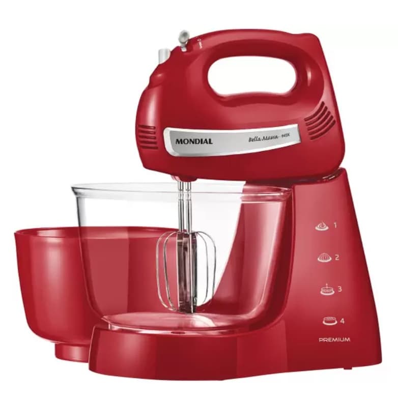 Batedeira Mondial Premium Bella Massa Inox B-29 NP com 4 Velocidades e 400W – Vermelha