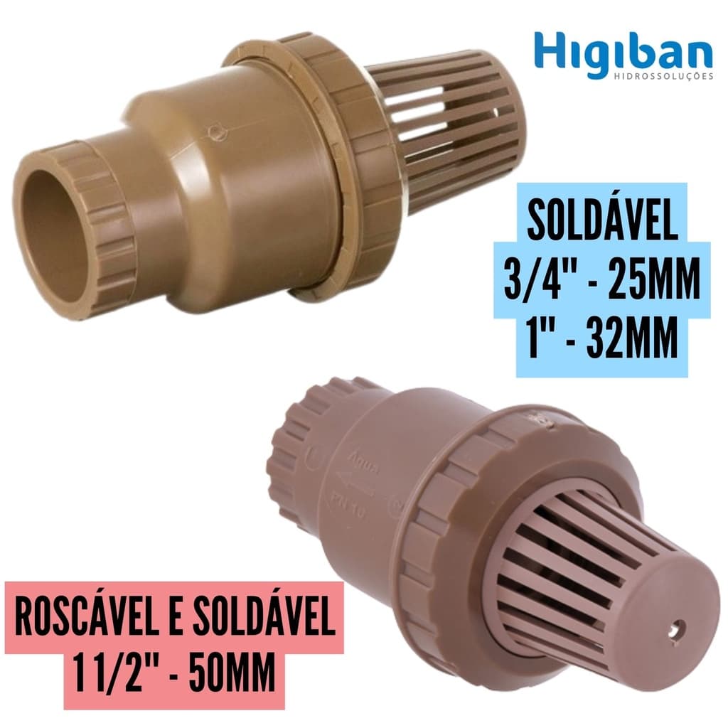 Válvula de Retenção  Pé Com Crivo Pvc - 3/4 25mm - 1'' 32mm - 11/2'' 50mm (Fim de Poço)