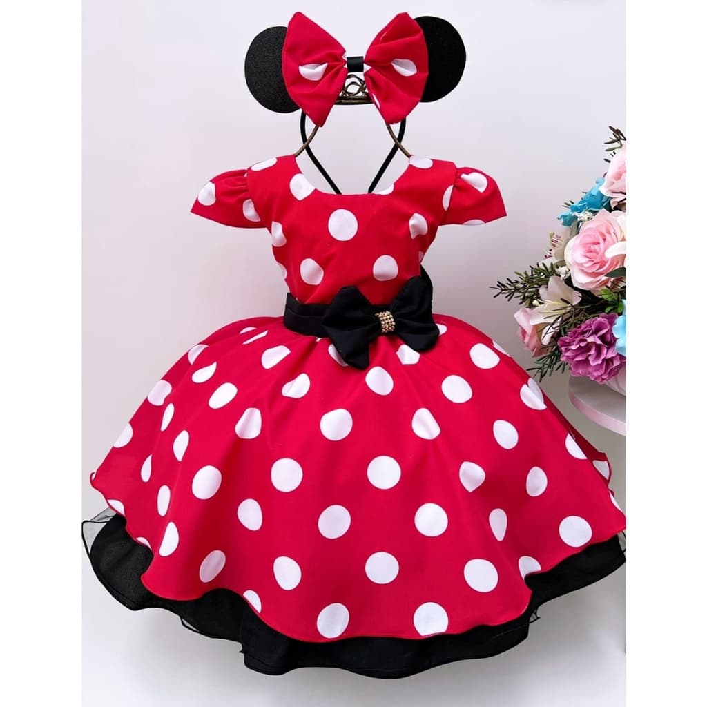 Vestido Infantil Minnie Fantasia da Minnie infantil + Tiara
