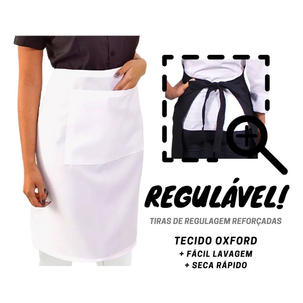 MEIO AVENTAL Corpo Oxford Cintura Branco Rosa Preto Restaurante Garçon Atendente Garçonete Gerente