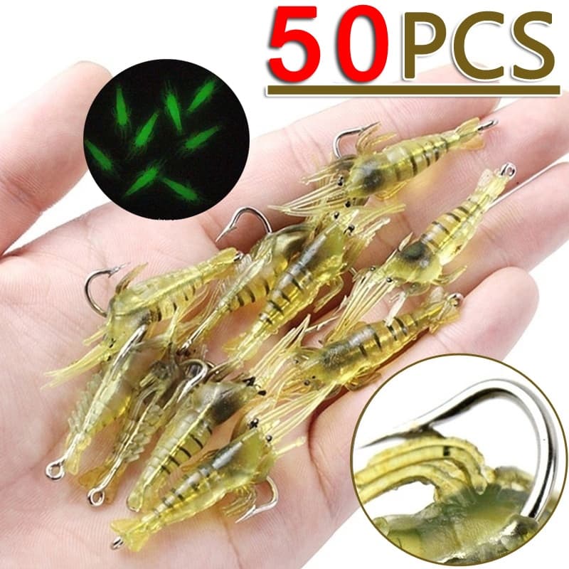 50 Isca Camarão Camarão Macio 4cm Isca Artificial Camarão Gancho Peixe
