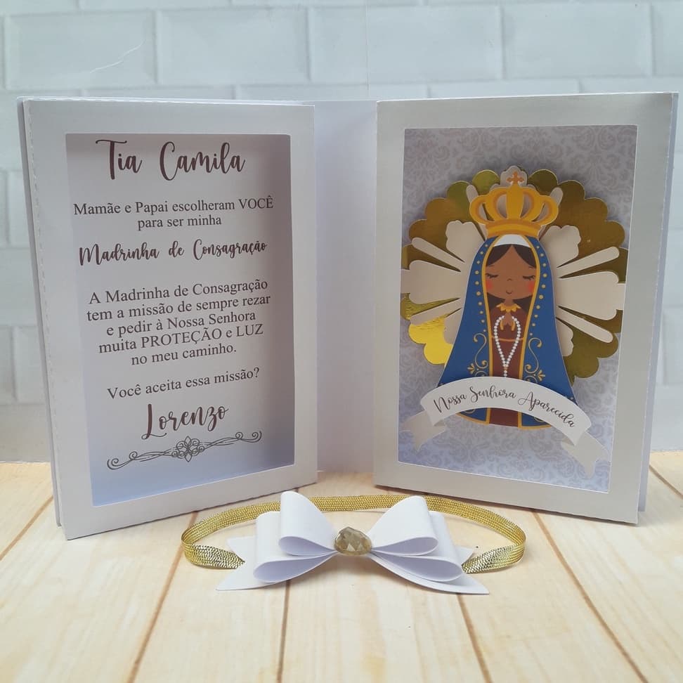 Convite Luxo Padrinhos de Batismo ou Consagração – Nossa Senhora Aparecida