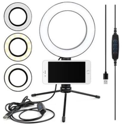 Ring Light de Mesa Blogueira Portátil Luminária De Led 6 Polegadas + Tripé De 16 Cm Right