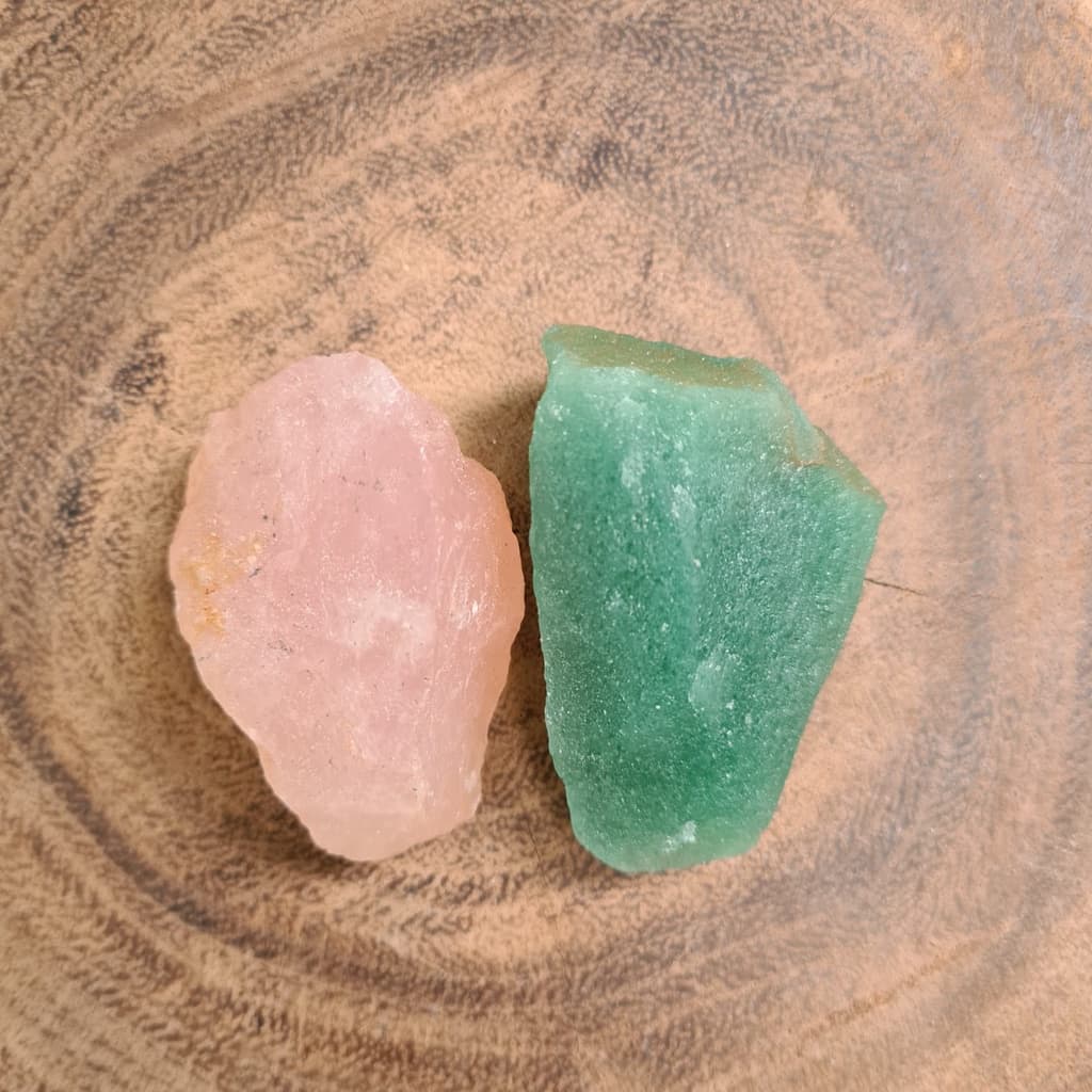 Kit Amor Incondicional - Pedra Quartzo Rosa e Quartzo Verde Cristal 100% Original