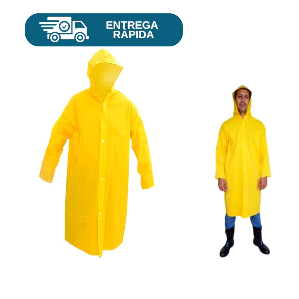 Capa De Chuva Amarela Impermeável Pvc Forrado Com Capuz Proteção Segurança EPI