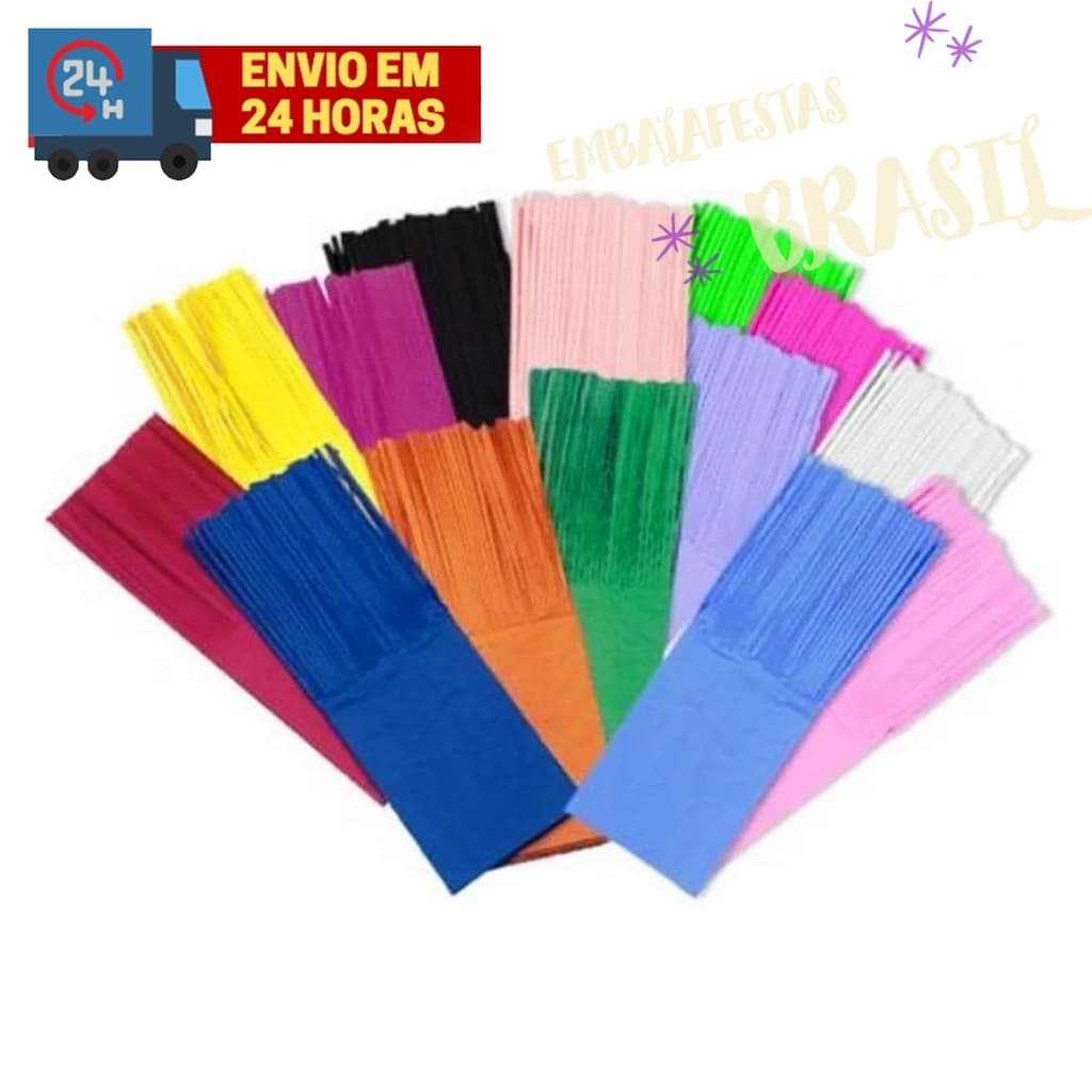 Papel de Bala 2 Franjas c/48 unidades (DIVERSAS CORES) Para Festa Lembrancinha