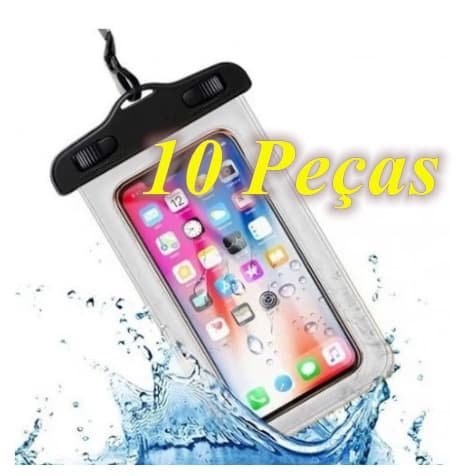 Kit 10  Capa Celular Bolsa Case Estanque A Prova D'Água Transparente Universal Praia Piscina Viajar