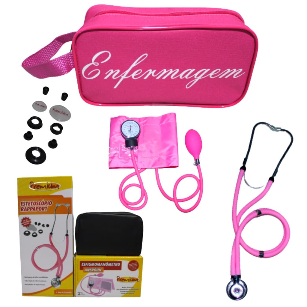 Kit Enfermagem Premium, Estetoscópio Duplo Rappaport, Esfigmomanômetro - 3 itens