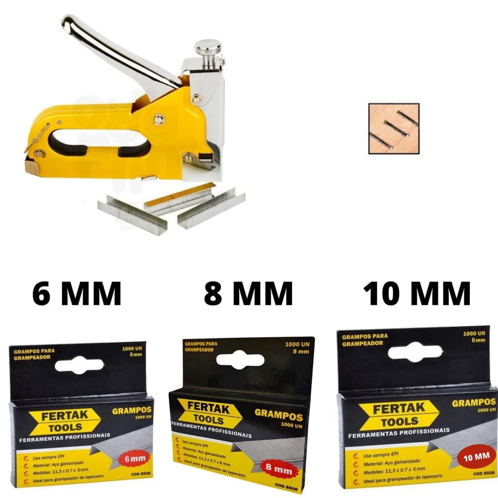 Grampo para Grampeador Tapeceiro madeira 1000 unidades 6mm 8mm 10mm