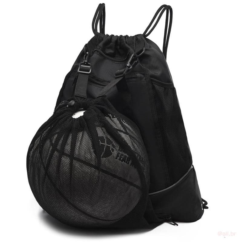 Drawstring shoulder bag with pockets, unisex outdoor travel and sports backpack, basketball and football training bag