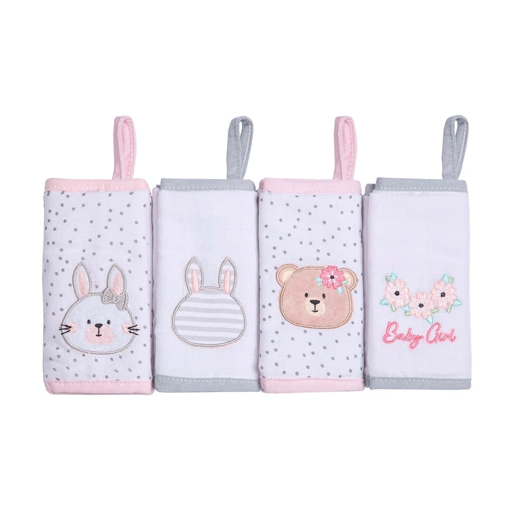 Paninho de Boca Soft Papi Friends Forro em malha com Prendedor 38x38cm Kit Com 4 Unidades Bordado