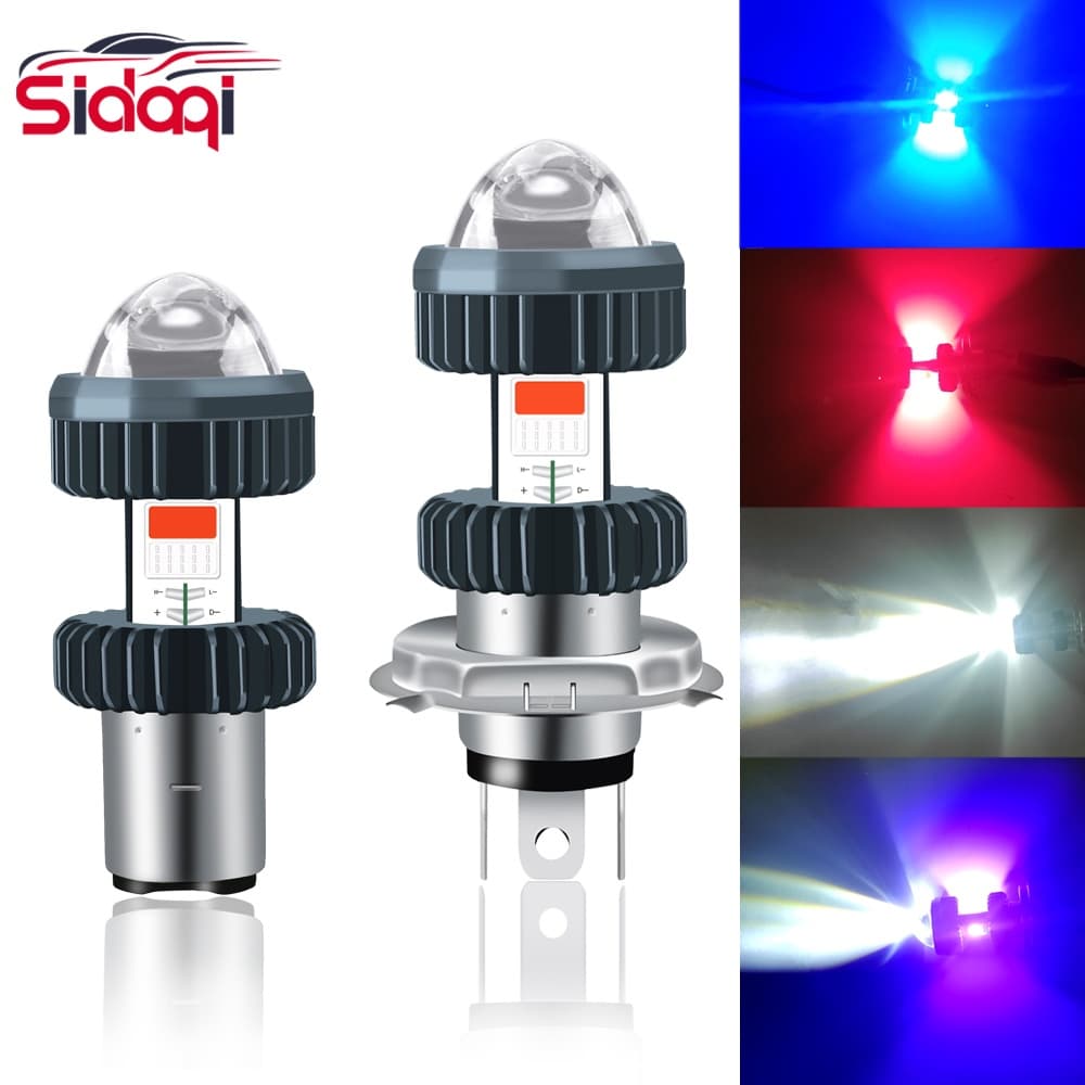 Farol De Motocicleta 3 Cores H4 H6 BA20D Motor Alto/Baixo COB Lâmpada 10W Branco + Azul DC12V Acessórios De Scooter