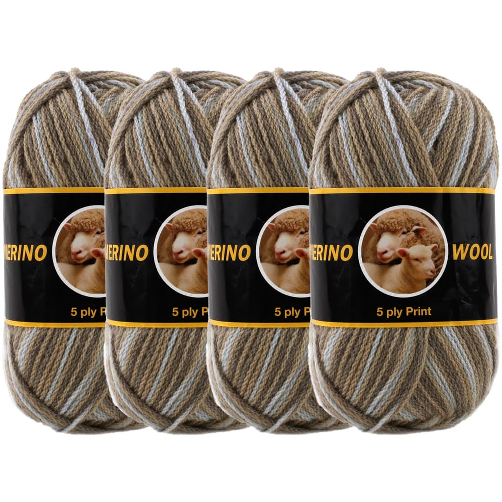 Conjunto De 4 Rolos De Lã Impresso Merino 5p Padrão