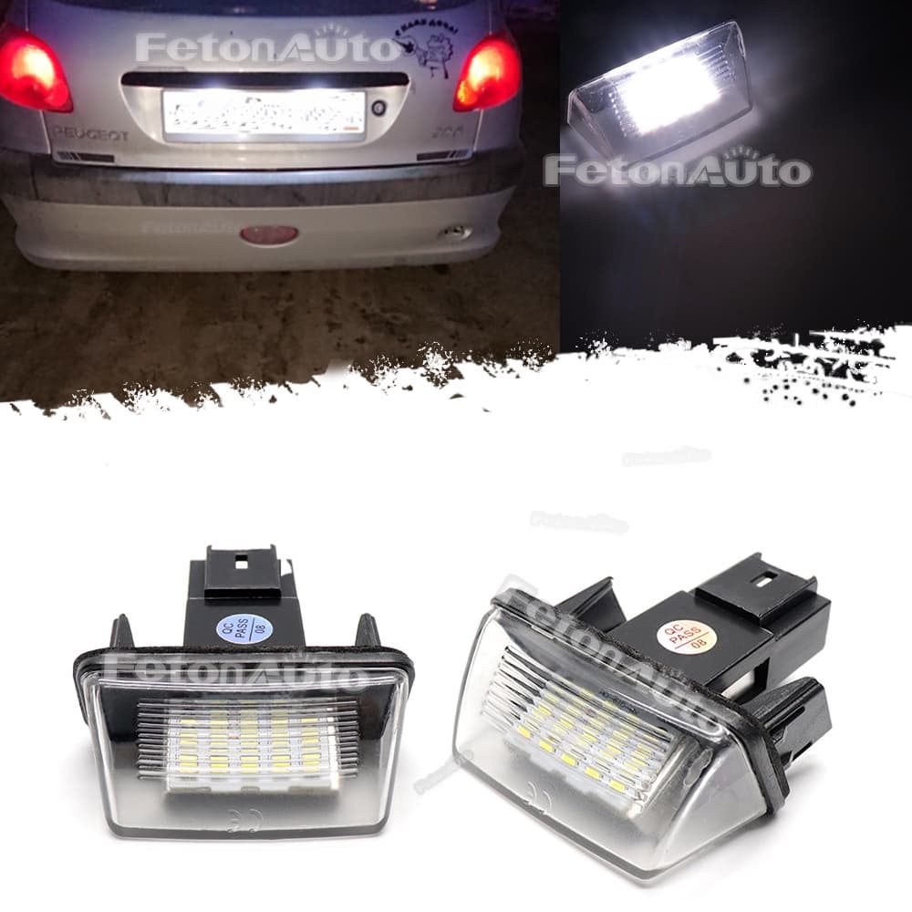 2 Peças Para Peugeot 206 207 306 307 308 5008 Número Da Placa De Licença Luzes LED 6000K Citroen Berlingo C3 C4 C5 Saxo Xsara Picasso