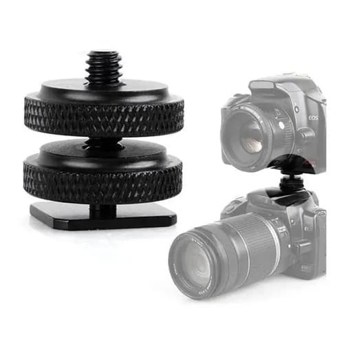 Adpatador Sapata Flash Iluminador Microfone Duas Travas 1/4