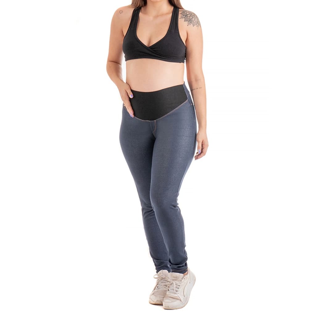 Calça Para Gestante Legging Jeans Grávida Elástico Lycra