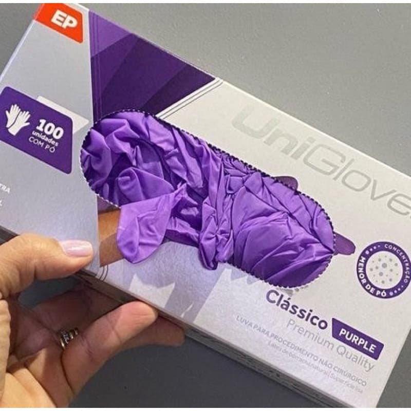 Luva de Procedimento Roxa Purple Com Pó - Unigloves