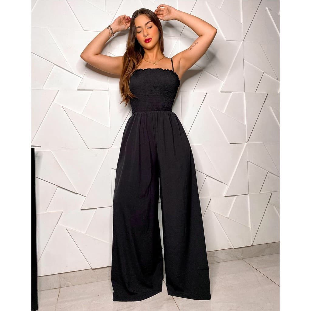 Macacão Longo Feminino Pantalona Tomara Que Caia Social Lastex