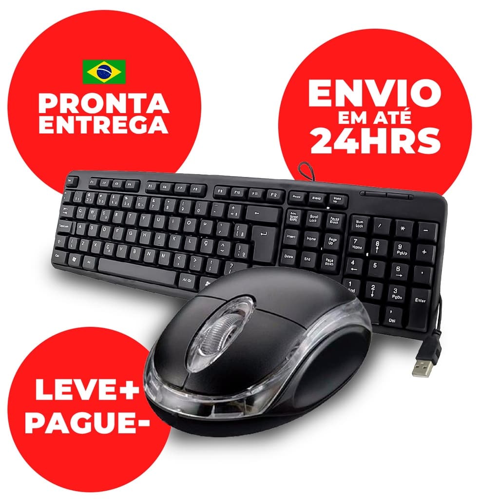 Teclado e Mouse ABNT2 Fio USB Pc Computador Notebook