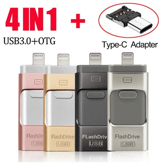Unidade Flash Usb Para iPhone & amp ; iPad Armazenamento Externo Telefone android 128GB Lightning Andróide 4 Em 1 Pendrive Gift Stick