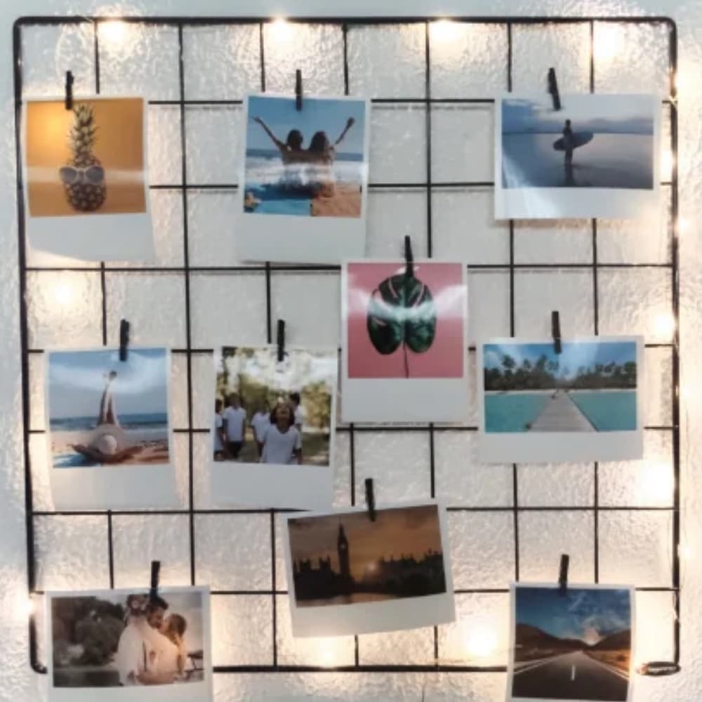 Memory Board + Cordão de Luzes 2M Grade De Fotos + Mini Pregadores e 02 Clip Adesivo