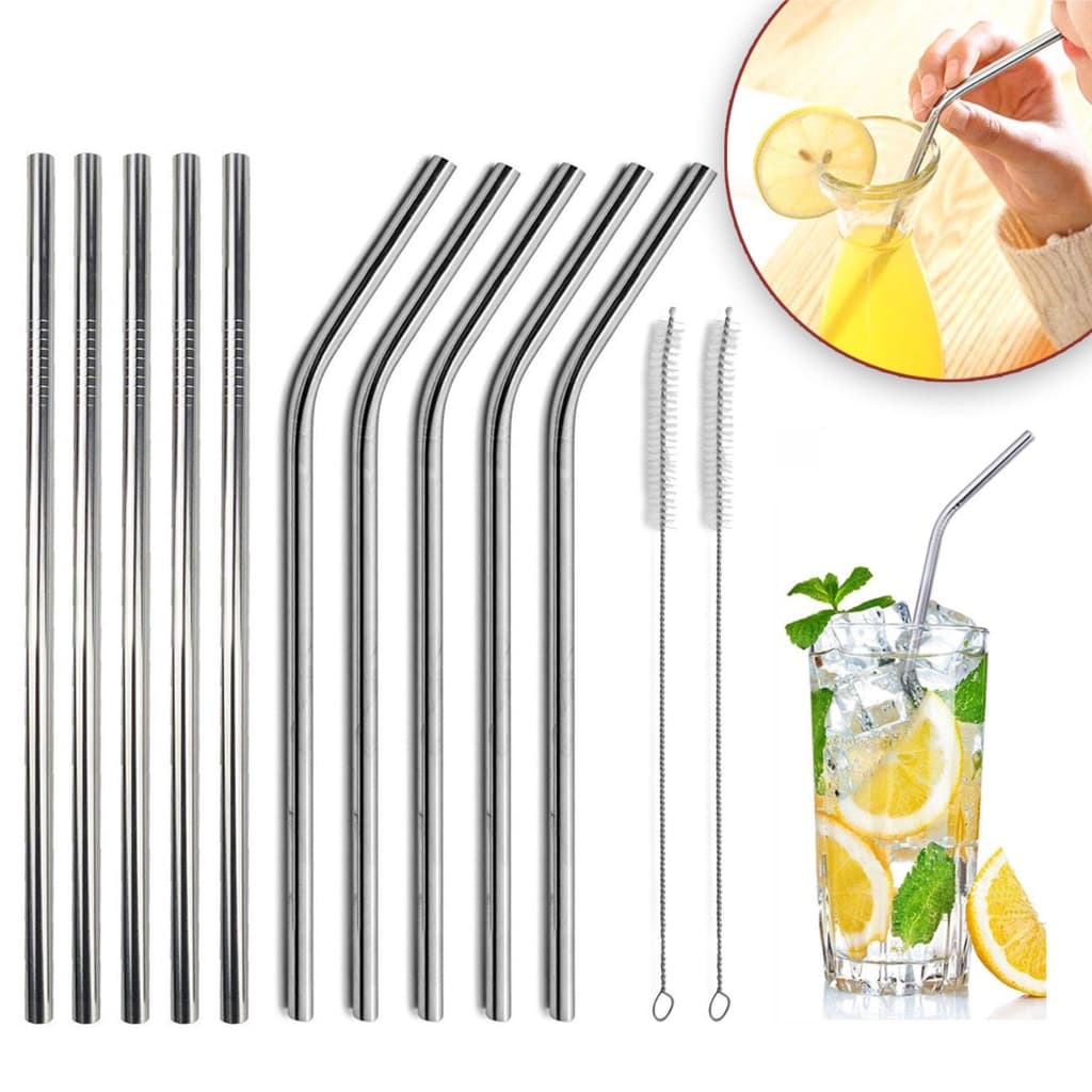 Kit 10 Canudos Aco Inox De Metal Reutilizável Ecológico Sustentável + 2 Escovas Higiênicas