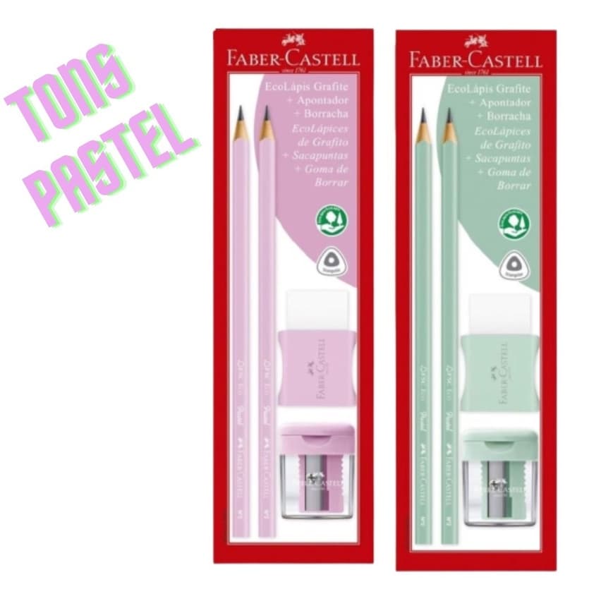 Kit Escolar Faber Castell 2 Lápis + Borracha + Apontador Tons Pastel