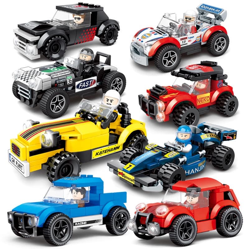 Bloco de construção infantil Carro de construção de pequenas partículas Carro de corrida 4ni1 Veículo fora de estrada