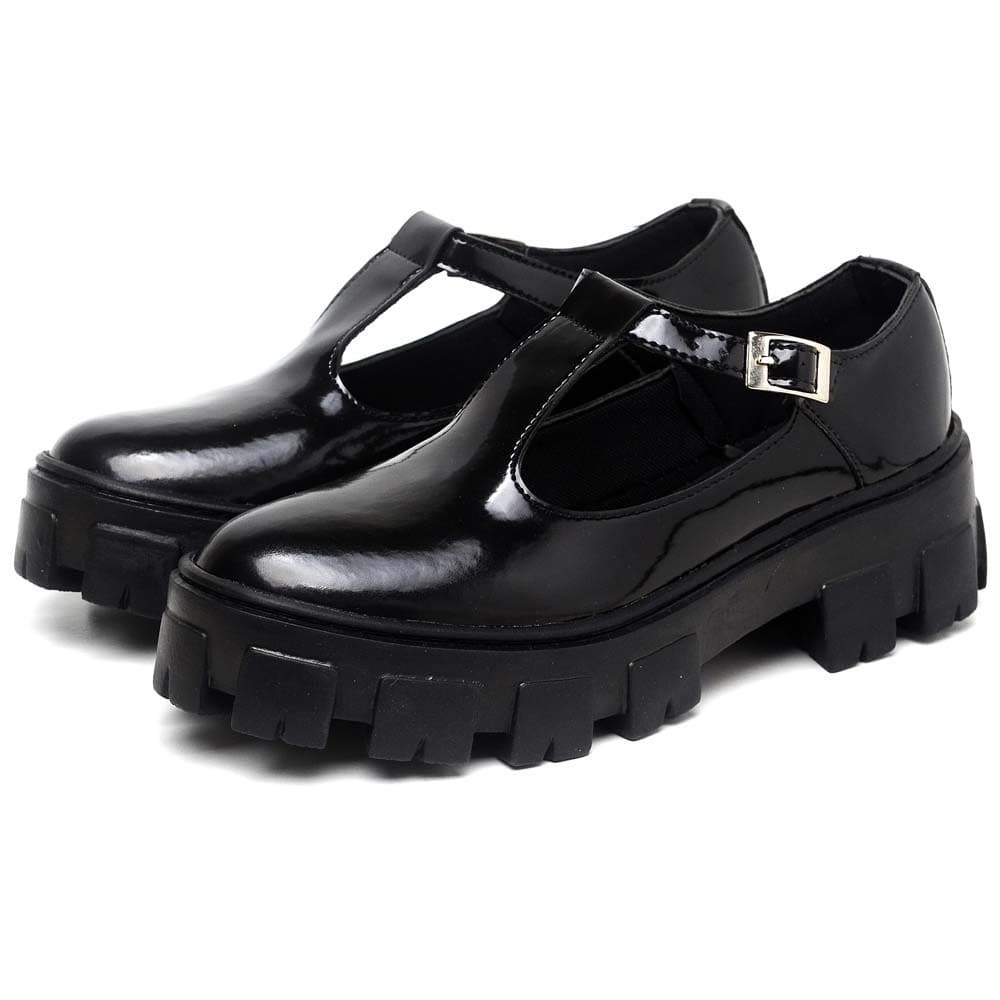 Sapato Mocassim Dubuy Feminino Boneca Preto Verniz Mary Jane 1415FG