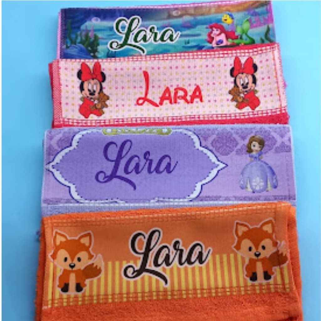 kit 5 Toalhas de boca Personalizadas com Nome e Tema