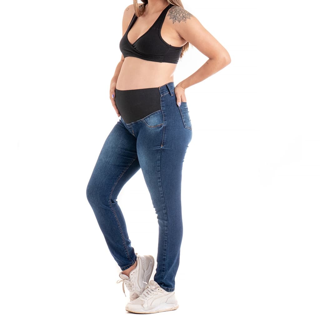 Calça Para Gestante Jeans Plus Size Confortável Com Elástico Grávida Conforto