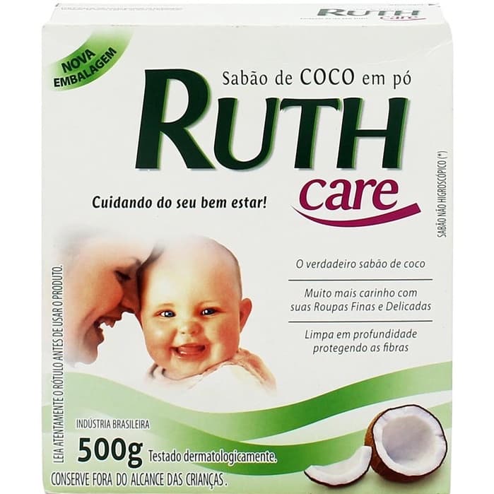 Sabão Em Pó De Coco Ruth Care Para Roupas De Bebê 500g