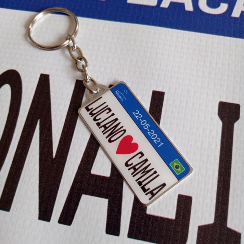 Chaveiro Frente e Verso Personalizado Placa Mercosul Nome,Foto,Namorados,Data,Cor.