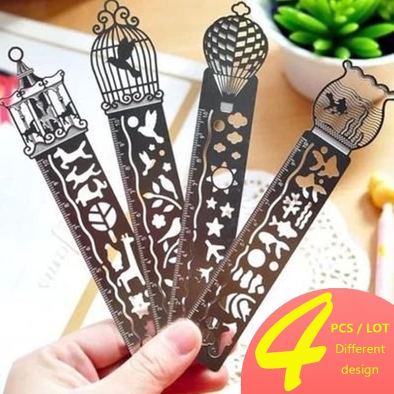 4 PCS Régua De Metal Multifuncional Diário Die Bookmark Papelaria Criativa Escolar
