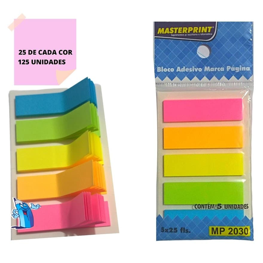 Marcador de Pagina Adesivo 125 folhas Postite 5 Cores 12,7x44mm Reto Masterprint