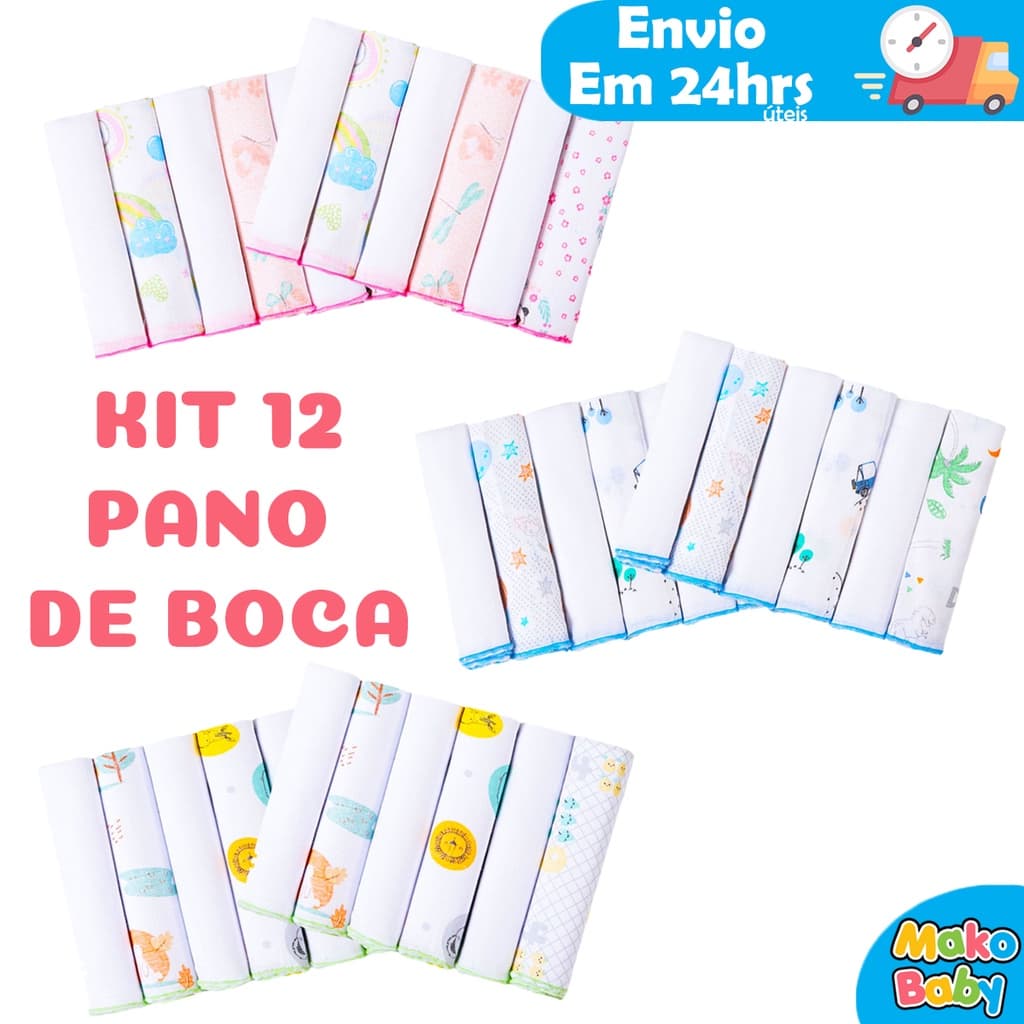 KIT 12 Peças Toalhinha Pano de boca 100% algodão 30cm x 30cm