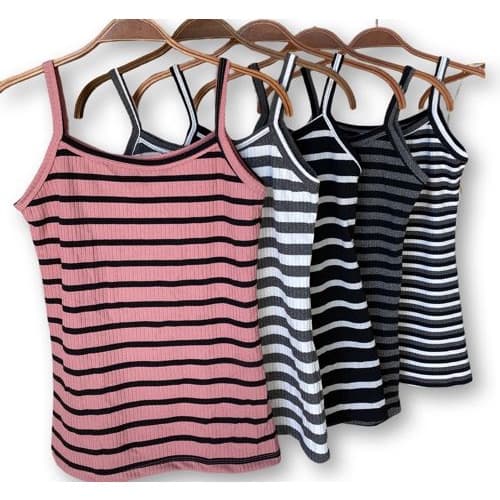 Blusa canela regata básica listrada estilo feminina