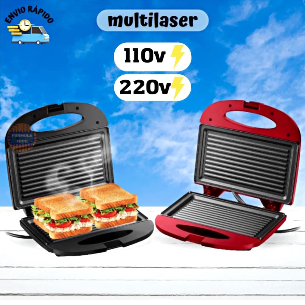 Sanduicheira e Grill Eletrica 750w Antiaderente Multilaser 127v ou 220v / Preta ou Vermelha