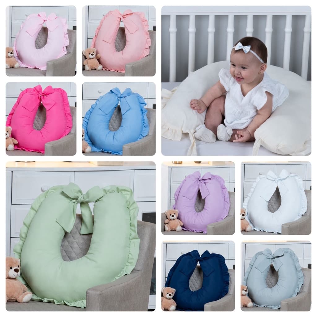 Almofada De Amamentação GRANDE em 100% Algodão Com Zíper Diversas Cores com Refil Laço e BABADO