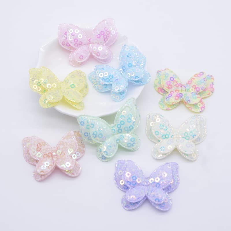 16Pcs 4 * 3.2cm borboleta dupla aplica para roupas chapéu sapatos costura patches DIY cabeça clipes arco decoração