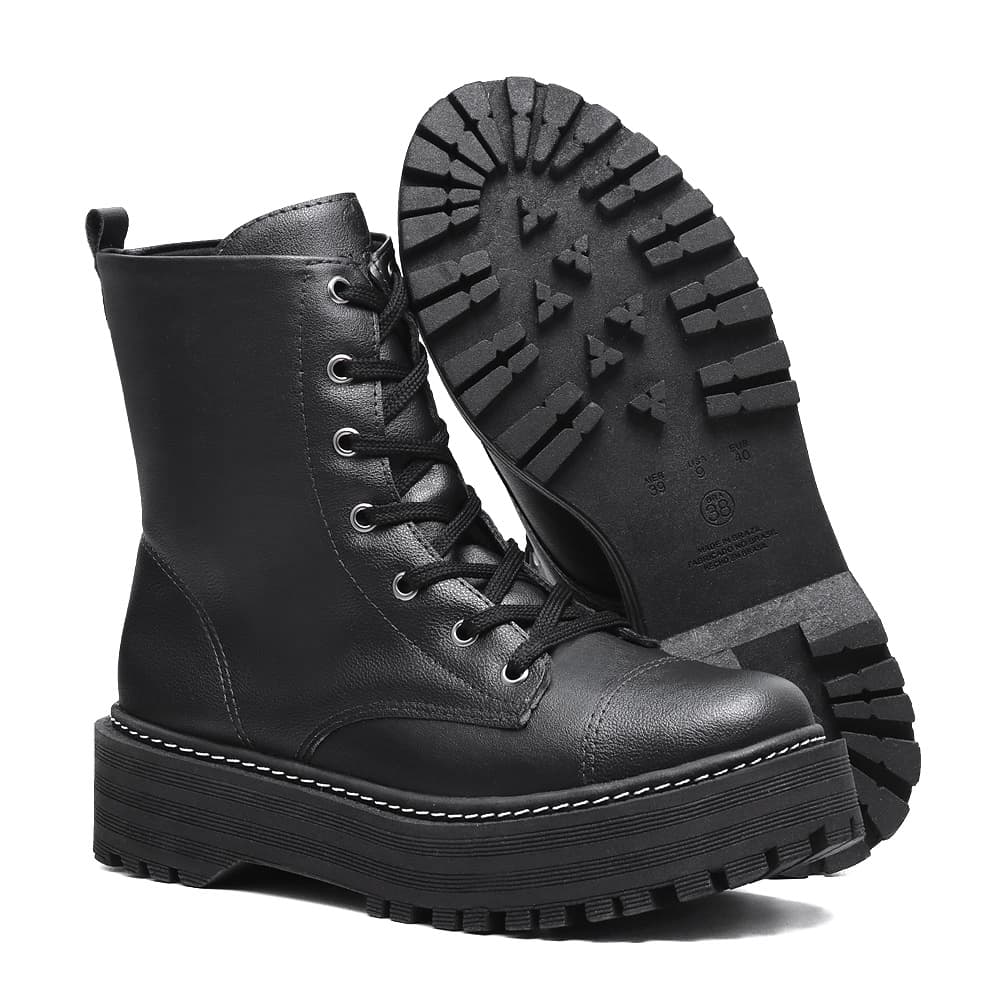 Coturno Feminino Falcucci  Bota Plataforma Tratorado Cano Curto