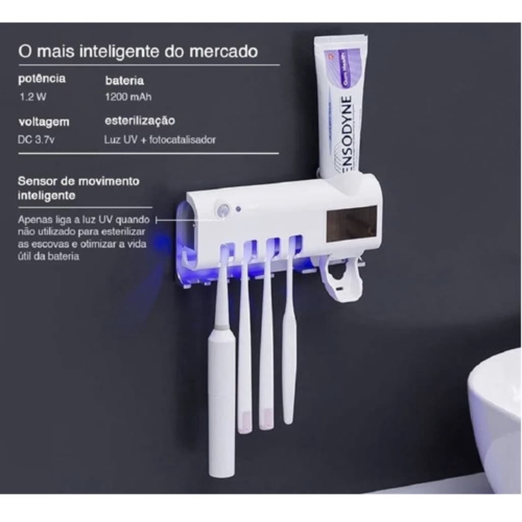 Suporte pra Escova Dispenser Automático Pasta De Dente Recarregável + Suporte Dental