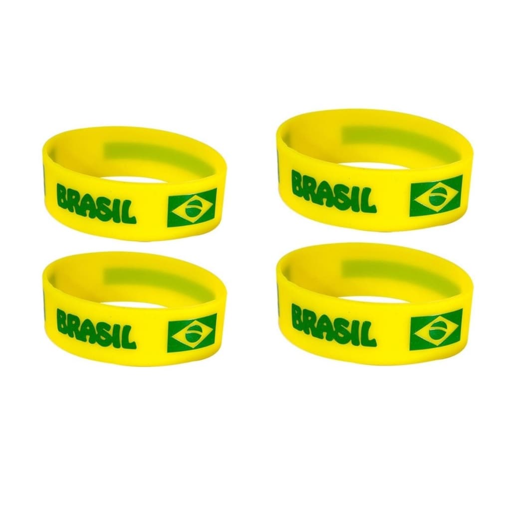 Kit 4 Pulseiras Bandeira Brasil Silicone Jogo Adereços Copa