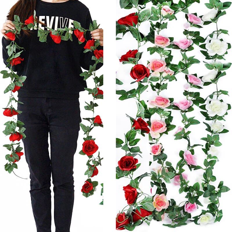 Corrente de Rosas Flores Artificiais 2,20 M Para Decoração