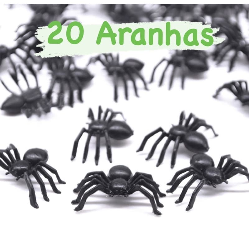 Kit 20 Aranhas Plásticas Decorativas para Festas - Preto, 4x4x1,5cm, Ideal para Halloween