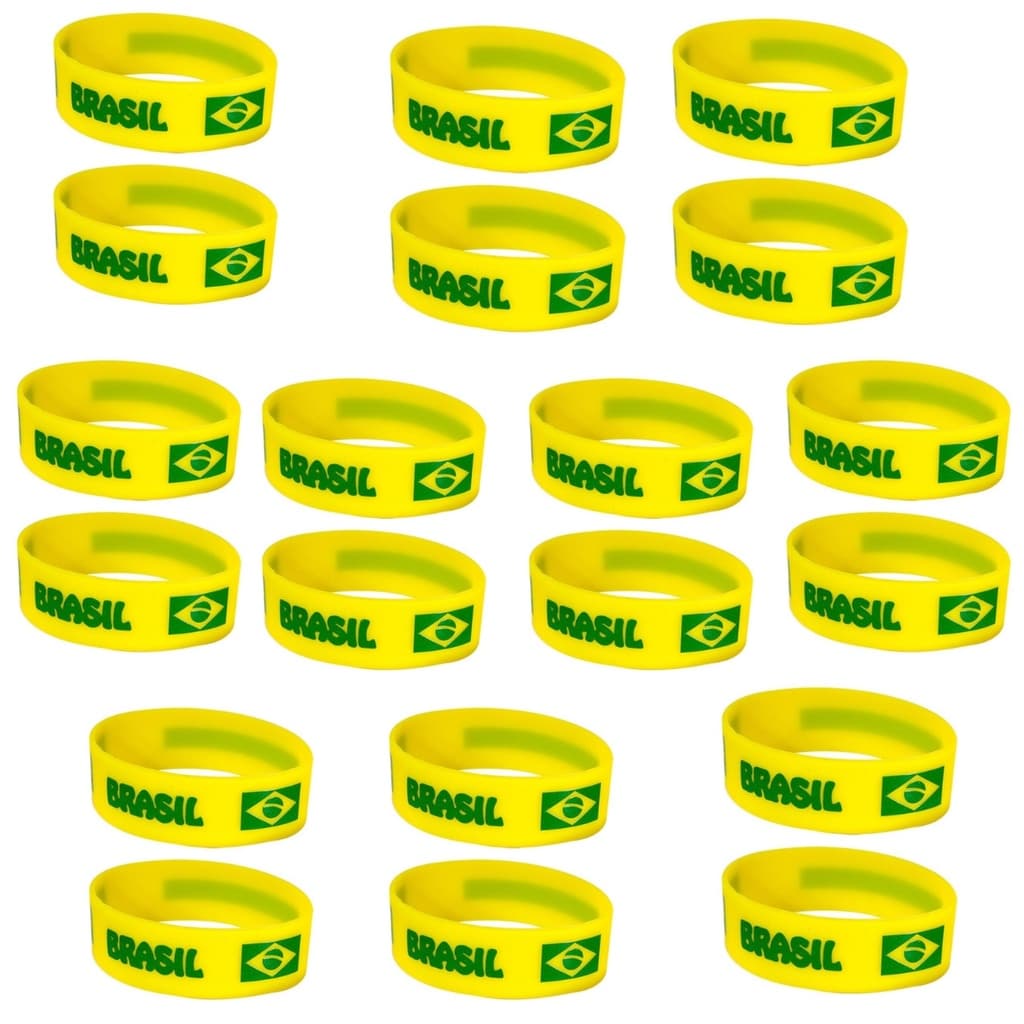 Kit 20 Pulseiras Bandeira Brasil Silicone Jogo Copa Seleção