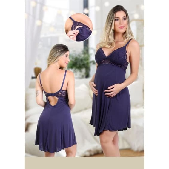 Camisola Amamentação | 100% POLIAMIDA com Renda | Ideal para Gestante e Pós-Parto - praticidade e conforto - promoção