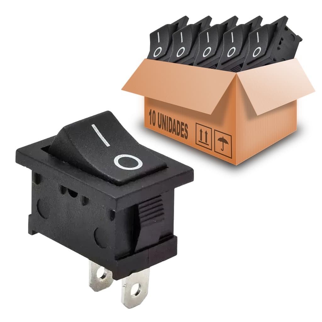 10pcs Chave Gangorra On Off Liga Desliga 2 Polos Preta